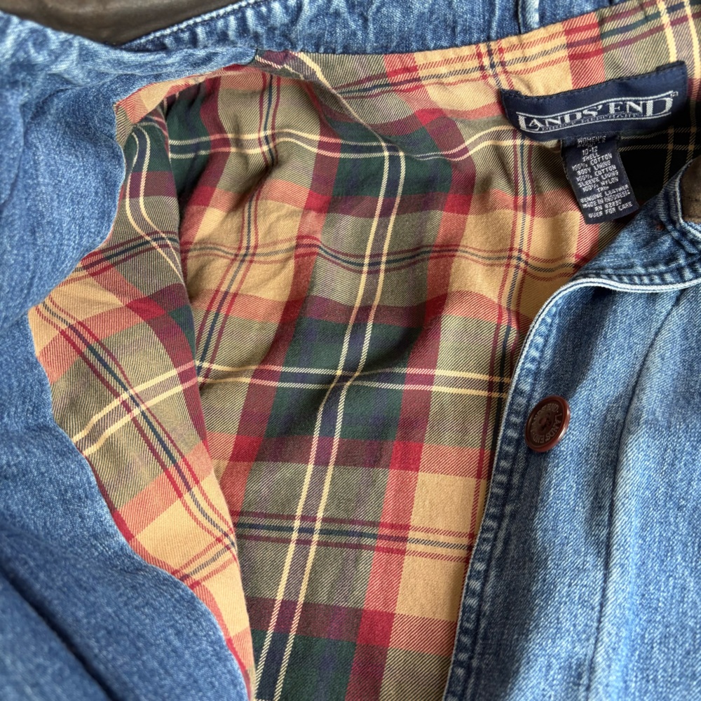 Vintage Lands End Denim Barn Chore Coat Jacket Women Medium Flannel Lined Jean - Picture 7 of 11